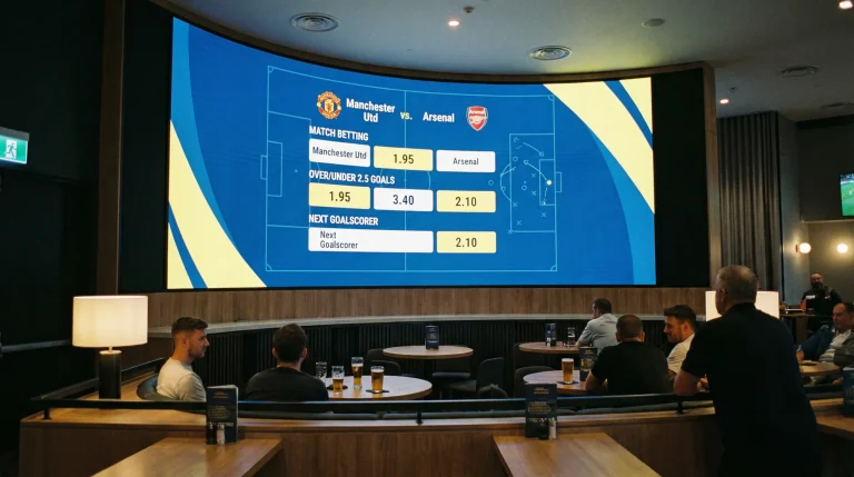 Olika bettingtyper visas på en skärm med VM 2026-matcher i bakgrunden