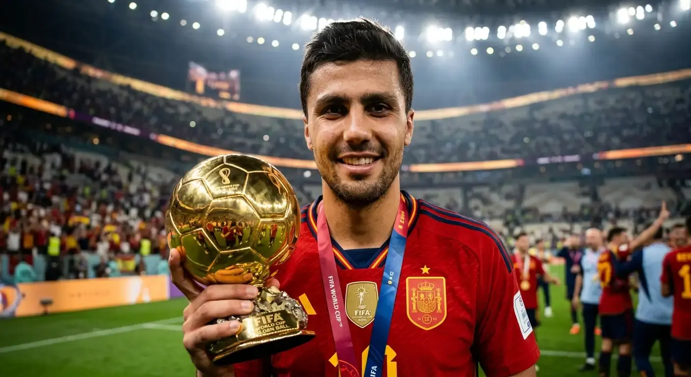 Rodri lyfter Guldstjärnan efter VM-finalen 2026