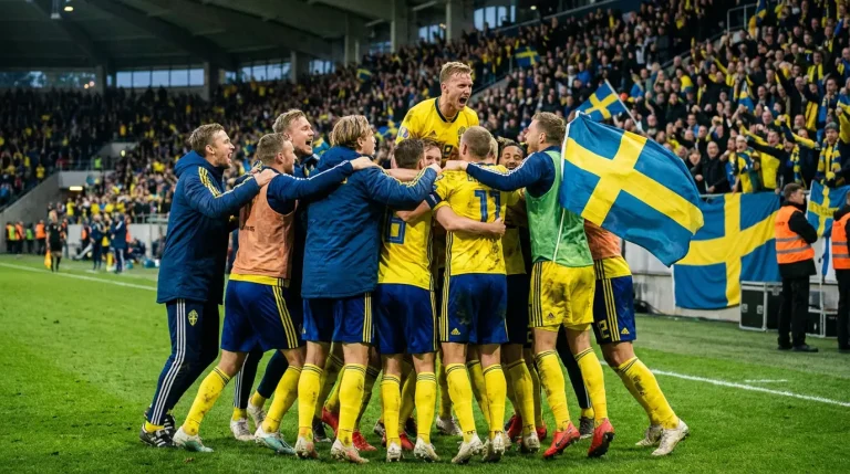 Svenska landslaget firar kvalificeringen till VM 2026 efter segern mot Polen