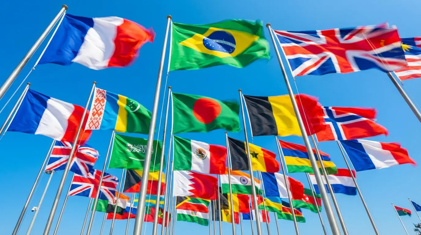 Flaggor från alla 48 deltagande nationer i VM 2026