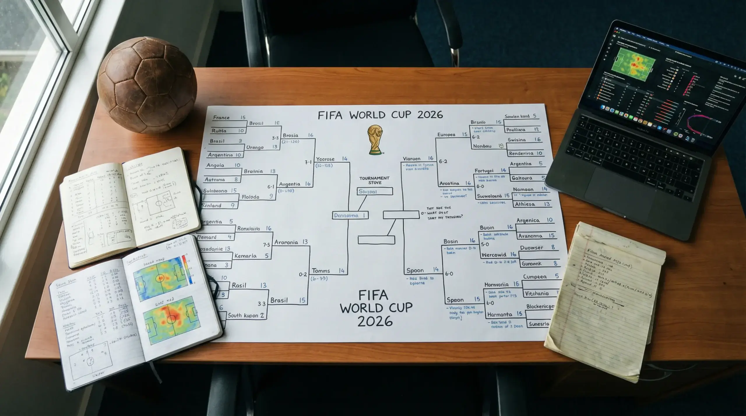 Analysunderlag med VM 2026-turneringsträd och prognoser